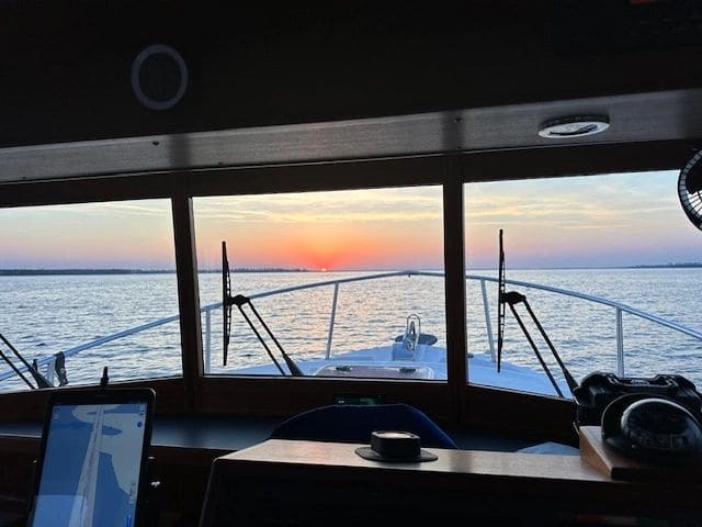 6:07AM, leaving Belhaven for Elizabeth City if the Albemarle Sound is passable, or stopping at Alligator River if it is not passable (which is what happened).