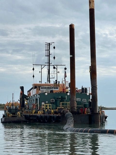 Dredging operation, from Bald Head Island to Swansboro. (The circle and diamond day shapes signal: restricted in ability to maneuver.)