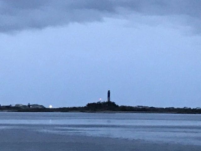Leaving Bald Head Island, passing Oak Island lighthouse.