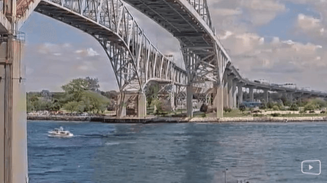 Port Huron webcam: from the St. Clair River (STRONG CURRENT) into Lake Huron