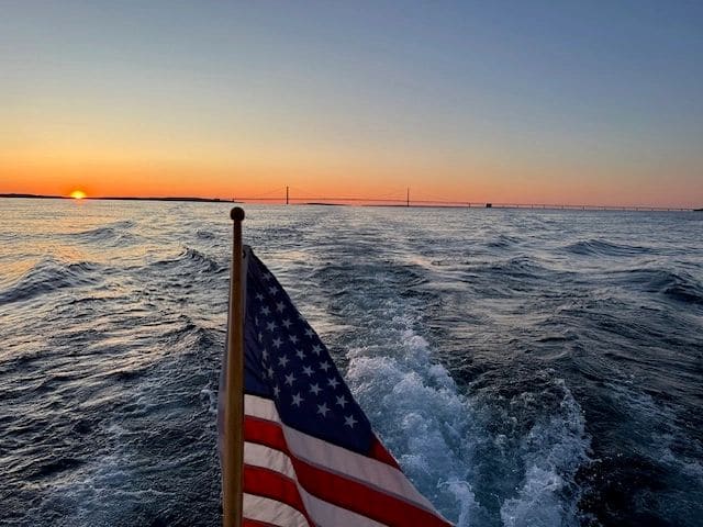 Sunrise and the Mackinac Island bridge