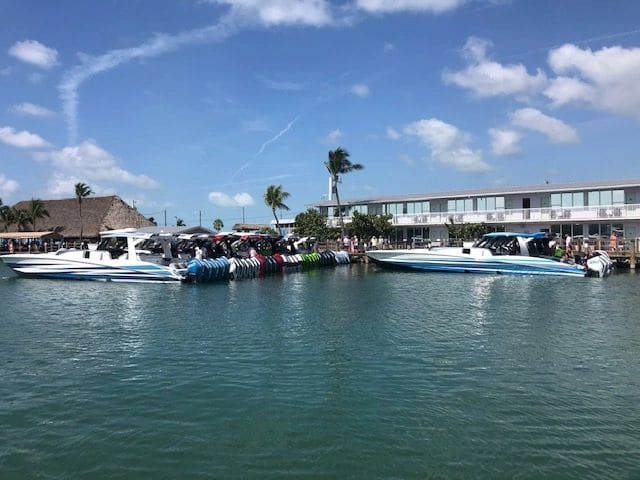 Good-bye Gilbert’s! (Very nice to squeeze us in for fuel before the powerboats descended. Some of these powerboats 5 500+HP engines).