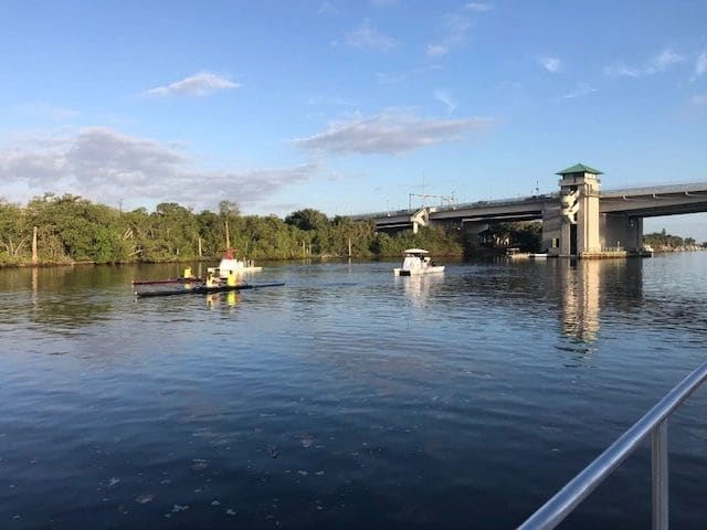 Leaving Riviera Beach; sharing the channel with sculls on a sunny Thursday morning.