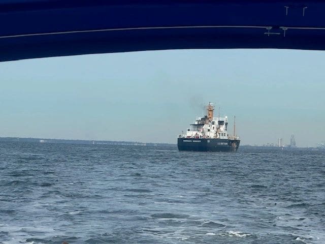 On the way to Dog River Marina in Mobile Bay, Coast Guard vessel