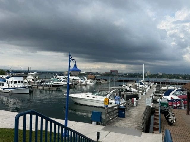 Storm rolling in on the heels of getting in our slip.