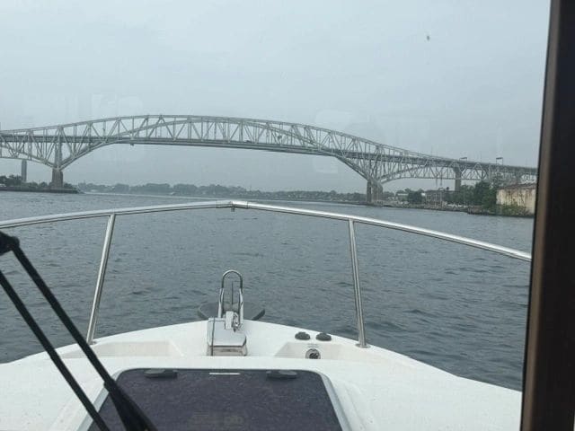 Coast is clear for passing under the Blue Water Bridge.