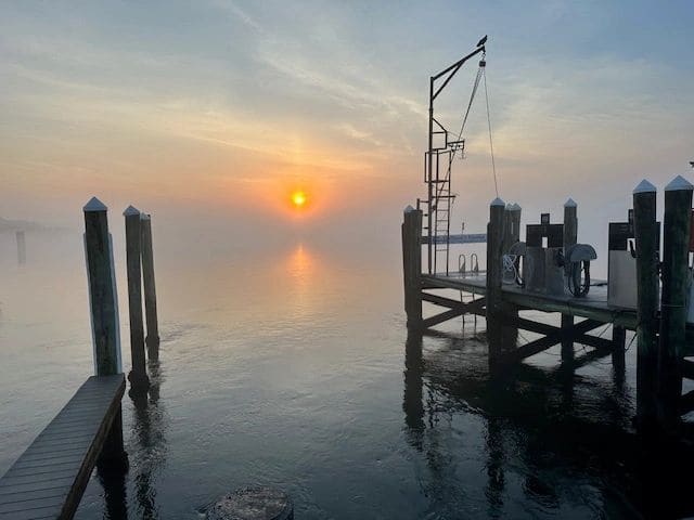 Hoffman’s Marina, Manasquan Inlet; foggy morning turns into "like glass" day on the outside