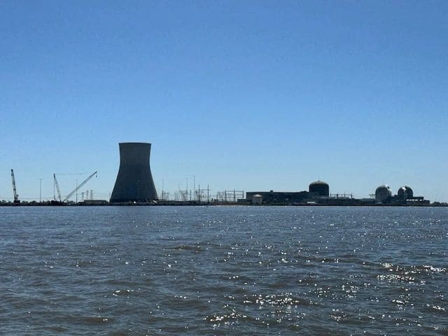 Leaving for the second time that day, passing the power plant along the Delaware Bay
