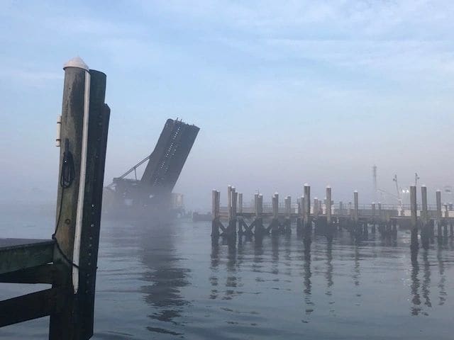 Hoffman’s Marina, Manasquan Inlet; fog is lifting