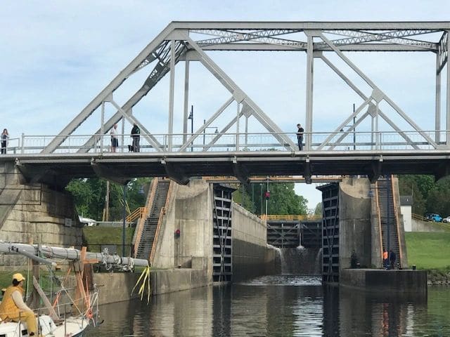 Entering the first lock behind a sailboat from Marquette MI - the first ones in! (They had waited at the wall for 10 days)